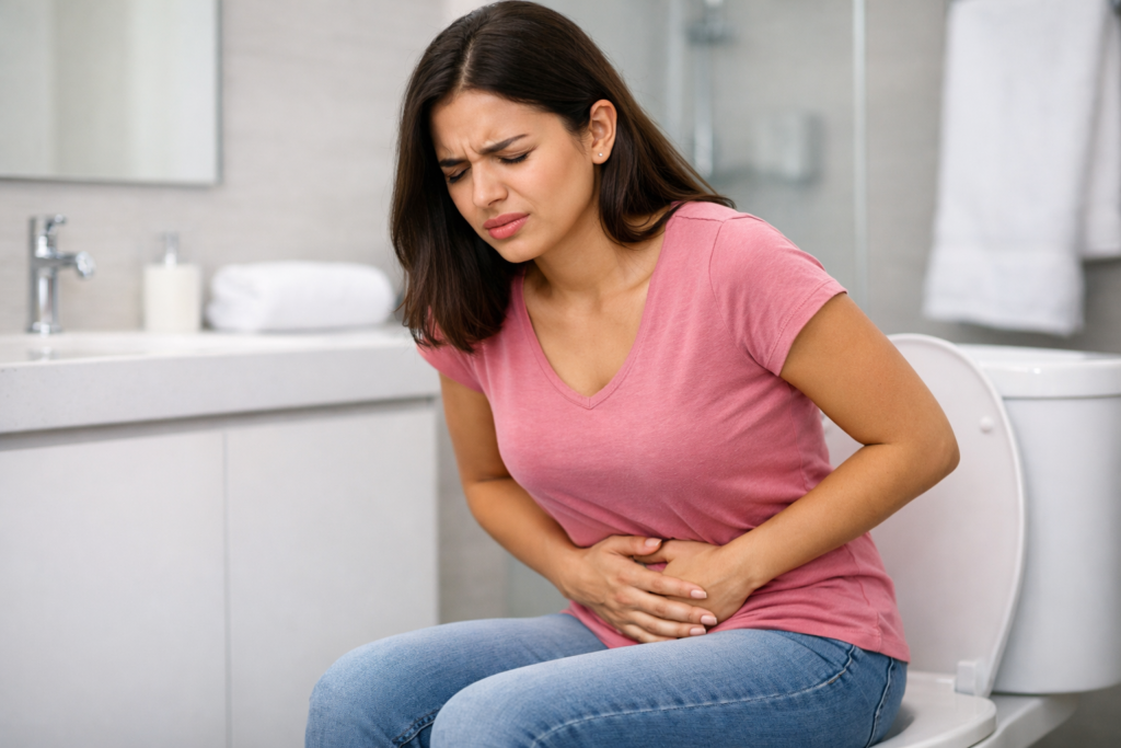 mujer con sintomas de infeccion de vias urinarias dolor en abdomen bajo