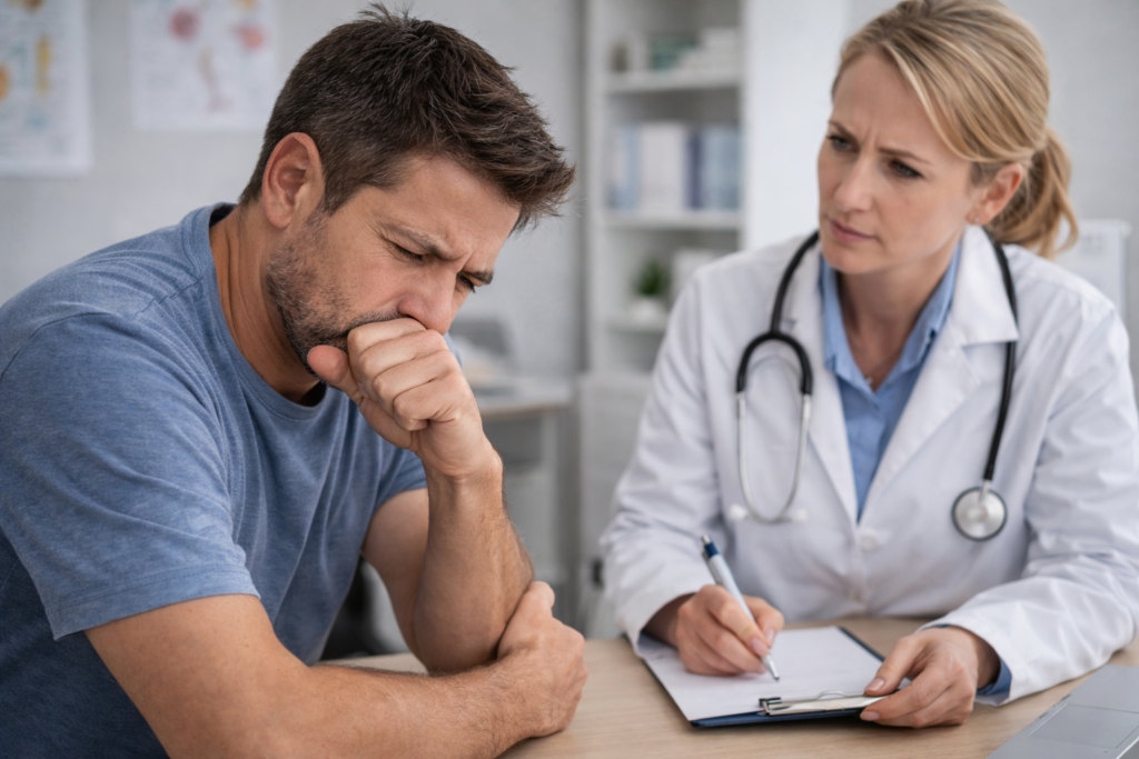 hombre consultando con medico sobre virus del papiloma humano